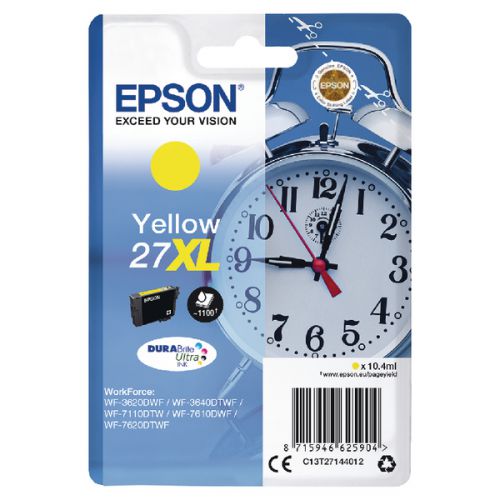 Epson 27XL Alarm Clock Yellow High Yield Ink Cartridge 10ml - C13T27144012
