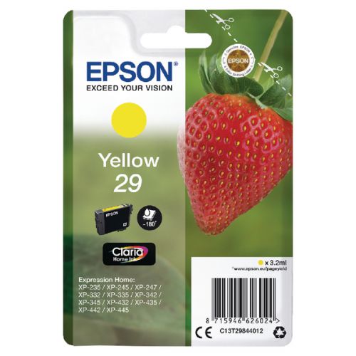 Epson 29 Strawberry Yellow Standard Capacity Ink Cartridge 3ml - C13T29844012