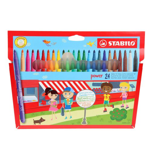 10493ST | High quality kids felt pen with a medium nib for drawing and colouring. Lovely bright colours and long lasting ink. Up to 8 weeks cap off time without the ink drying out. Super washable ink and a ventilated cap. This pack contains 24 Assorted Colours