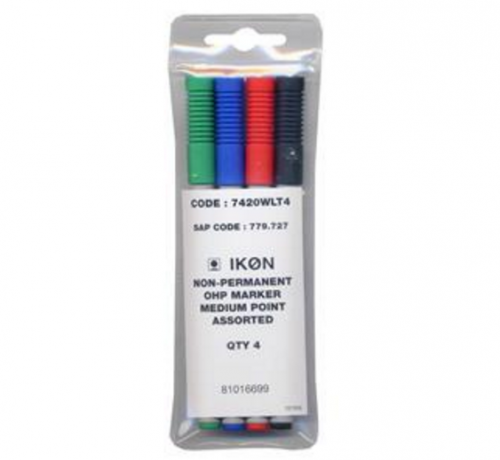 ValueX OHP Pen Non-Permanent Medium 0.7mm Line Assorted Colours (Pack 4) - 7420WLT4