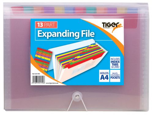 Tiger Rainbow Expanding File Polypropylene A4 13 Part Clear