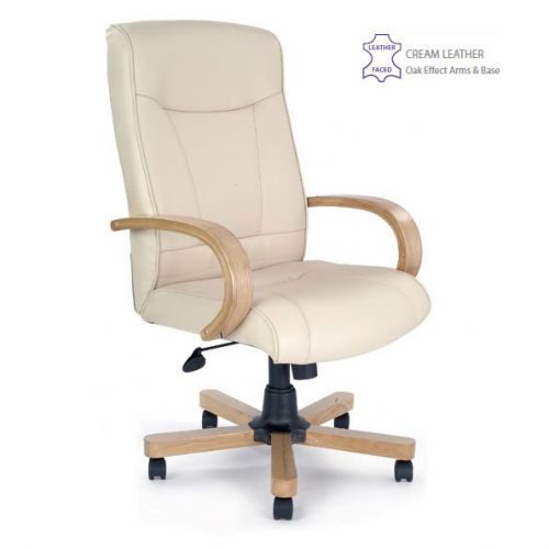 Troon High Back Lther Exec Chair Oak Effct Arms & Base CM