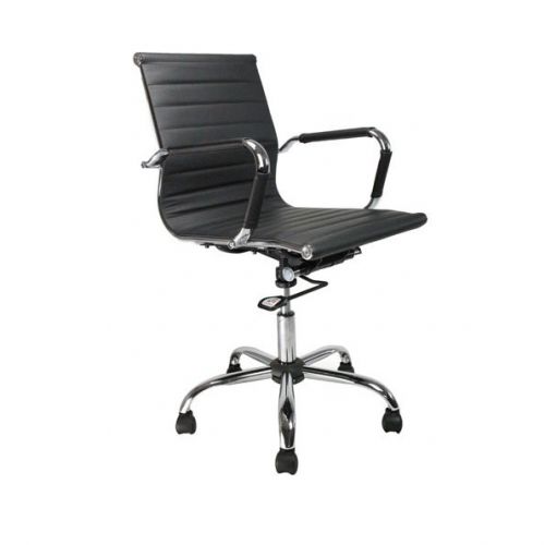 Aura Leather Effect Exec Armchair With Chrome Base Black