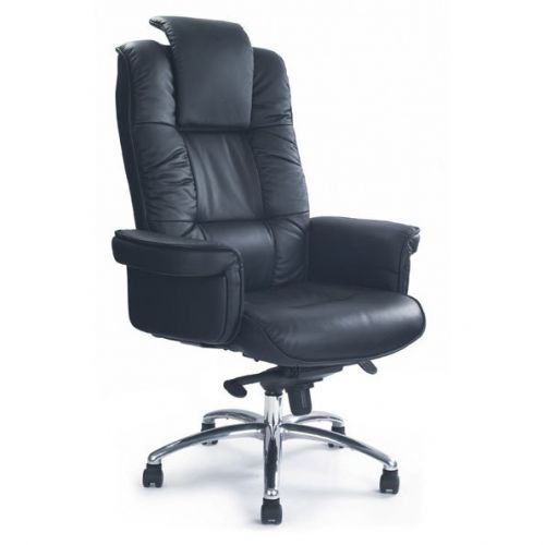 Hercules Leather Gull Wing Exec Armchair Chrome Base BK