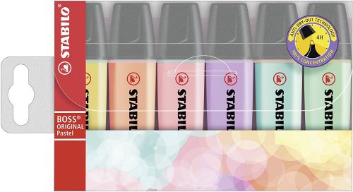 STABILO BOSS ORIGINAL Pastel Highlighter Chisel Tip 2-5mm Line Assorted Colours (Wallet 6) - 70/6-2