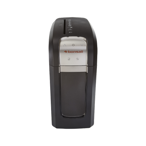 51500GN | The Bonsaii 3D14 model will shred up to 8 sheets of 80 gram paper including staples and small clips to a secure 4x30mm cross-cut particles meeting security level P4 plus will also destroy credit cards. Shreds are collected in a fully interlocked 14 litre, removable waste collection bin which can hold about 160 sheets of shredded paper.