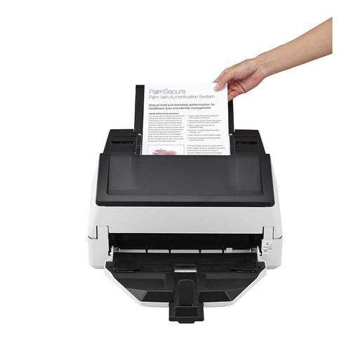 The fi-7600 helps you reliably produce digital information from paper documents content, in back-office applications, specific line-of-business processes and right across the organisation. This model combines heavy-duty durability and high volume mixed batch capture within a single device.With scanning speeds of 100 ppm / 200 ipm (200/300 dpi), the fi-7600 greatly improve process efficiency. Large volumes of information can be captured from various media, including thin paper, plastic cards, envelopes and long page documents. The fi-7600 automatically adjusts to paper weights from 20-413 g/m². The straight paper path reduces the load on a document and assures reliable scanning regardless of the condition and type of a document. By simply sliding a lever to non-separation mode, you can easily scan thick and long documents folded in half, multi-layered document sets and envelopes.Skew Reducer automatically handles sheets of paper in a stack individually, so that if one sheet is fed-in skewed, subsequent sheets are not forced into a physical skew. This ensures that all information in the documents is captured correctly, even in batches with mixed document formats. The Paper Protection function monitors document movement and automatically stops feeding when any irregularities are detected.The Automatic Document Feeder’s (ADF) independent side guides move to exactly the position required for each batch. The adjustable stacker side guides support the neat alignment of processed documents. The fi-7600 is also equipped with an operation panel on both sides allowing for right and left-handed use. The LCD on the operation panel reveals the scanner status at a glance and enables instant operation.The fi-7600 comes with Paperstream IP and PaperStream Capture software.