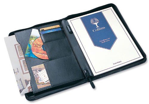 Collins A4 Conference Portfolio with Zip Leather Look Black 7018