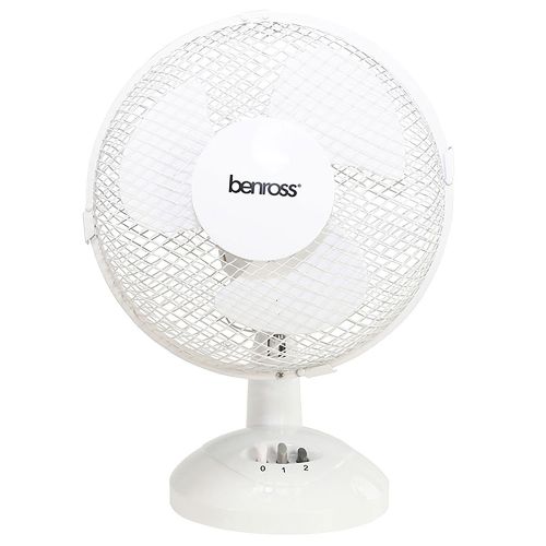 52900CP | 9" desk fan with push button controls on base. 2 Speed. Plastic blades and housing. Mesh cover. Wide base for stability.