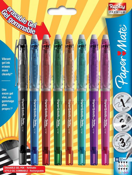 PaperMate Replay Erasable Gel Pen 0.7 mm Tip Assorted PK8