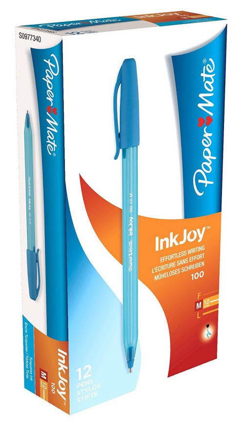 Paper Mate InkJoy 100 CAP Ball Pen Medium Tip Turquoise PK12
