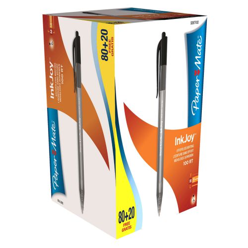 Paper Mate InkJoy 100 Retractable Ballpoint Pen 1.0mm Tip 0.7mm Line Blue (Pack 80 Plus 20 Free)