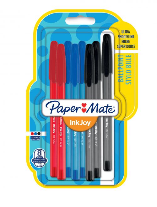 Paper Mate InkJoy 100 Capped 1.0 mm Med Assorted Fun Clr PK8
