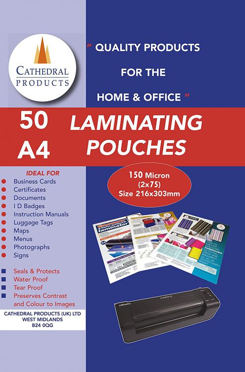 Cathedral Laminating Pouch A4 2x75 Micron Gloss (Pack 50)