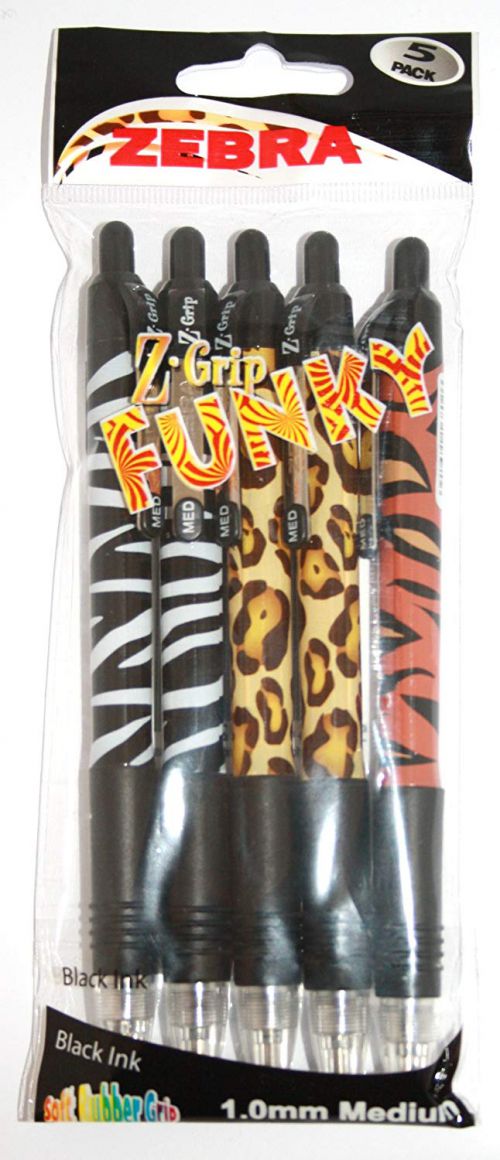 Zebra Z-Grip Funky Animal Retractable Ballpoint Pen 1.0mm Tip Black (Pack 5)