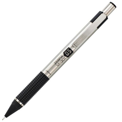 Zebra F-301 Deluxe Retractable Ballpoint Pen 1.0mm Tip 0.5mm Line Stainless Steel Barrel Black Ink (Pack 2) - 1050