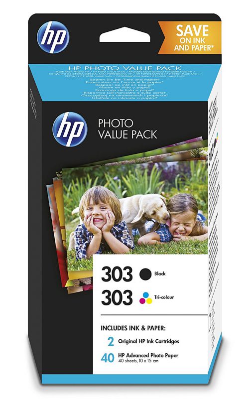 HP 303 Black Standard Capacity Tricolour Ink Cartridge Photo Value Pack 2x 4ml for HP ENVY Photo 6230/7130/7830 series - Z4B62EE