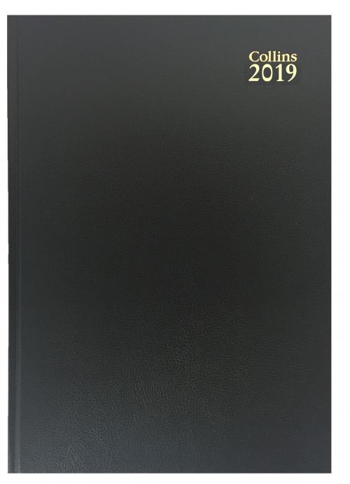 Collins A4 Desk Diary Day to Page 2019 Black