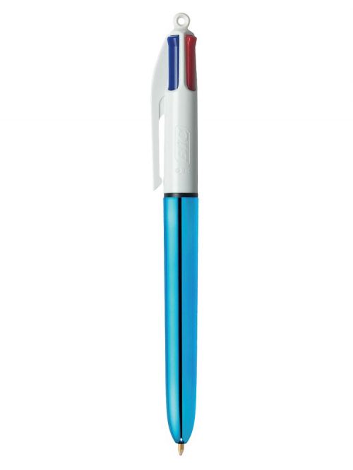 Bic 4 Colours Shine Ballpoint Pen 1mm Tip 0.32mm Line Blue Barrel Black/Blue/Green/Red Ink (Pack 12) - 949896