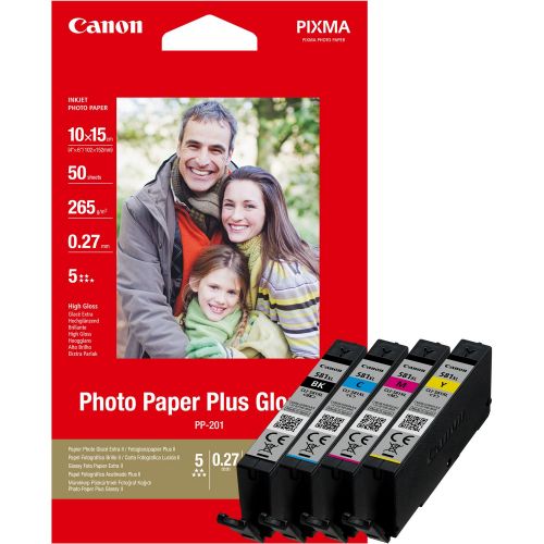 Canon CLI581XL Black Cyan Magenta Yellow High Yield Ink Cartridge Multipack 4 x 8ml (Pack 4) + 50 Sheets 10 x 15cm Photo Paper Value Pack - 2052C004