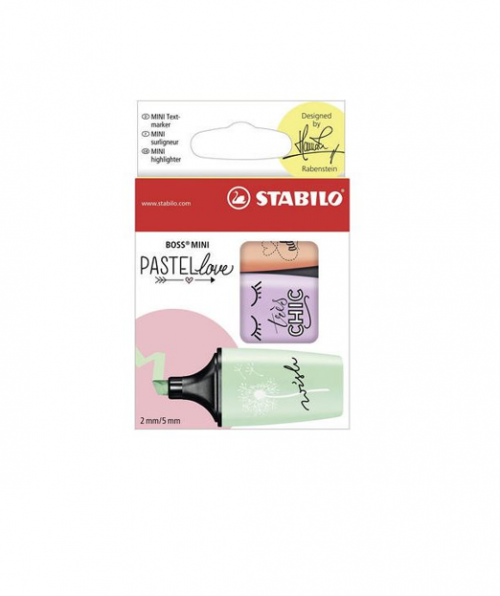 STABILO BOSS Mini Pastellove Highlighter Chisel Tip 2-5mm Line Mint/Pink/Turquoise (Pack 3)