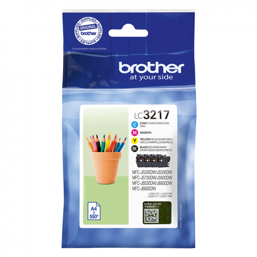 Brother Black Cyan Magenta Yellow Standard Capacity Ink Cartridge Multipack 15ml + 3 x 9ml (Pack 4) - LC3217VAL