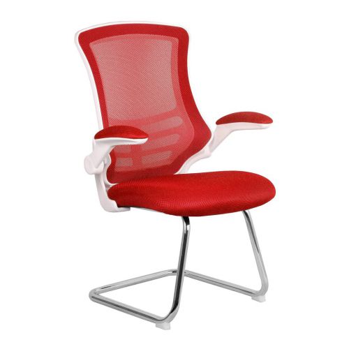 Luna White Shell Chrome Frame Cantilever Mesh Chair Red