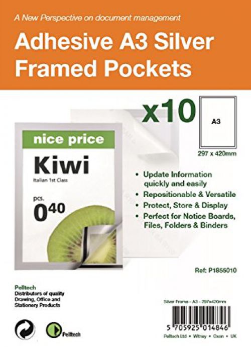 S/Adhesive A3 Silver Display Frames w/ Magnetic Closure Pk10