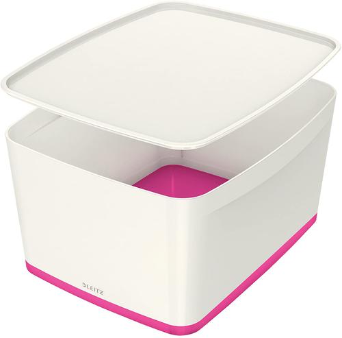 Leitz MyBox WOW Storage Box Large with Lid White/Pink 52164023