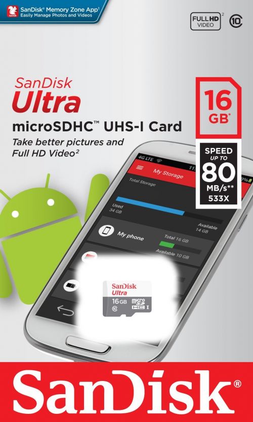 Sandisk Ultra Android microSDHC 16GB 80MBs
