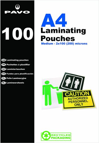 Pavo Laminating Pouch 2x100 Micron A4 Gloss (Pack 100) 8005376  28666PV
