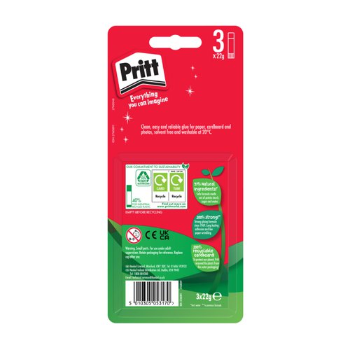 Pritt Stick Glue Stick 22g (Pack of 3) 1483484 - HK05317