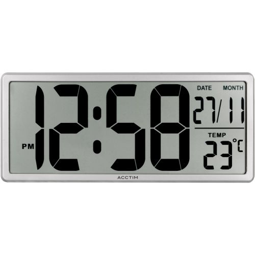 Acctim Date Keeper Jumbo LCD Digital Wall or Desk Clock With Autoset Silver - 22357
