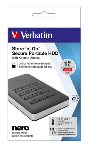 Verbatim 1TB Portable HDD Gen1 With Keypad Access USB 3.1 53401