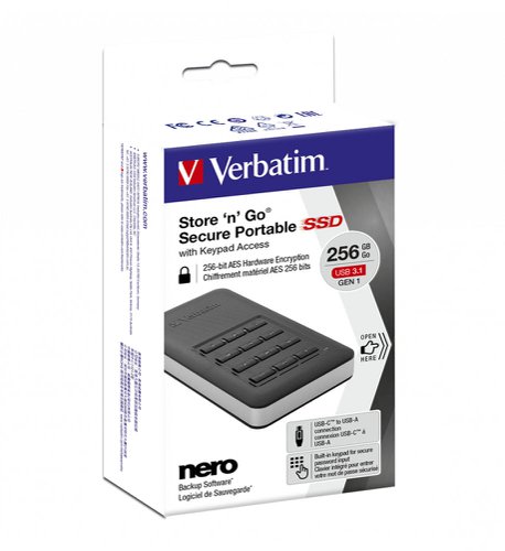 Verbatim Storengo 256GB Gen1 Portable With Keypad Access SSD 53402