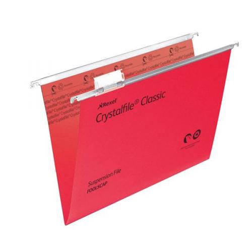Rexel Crystalfile Classic 15mm Foolscap Red Pack 50 BOGOF
