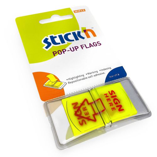 Value Stickn PopUp Flags 25mm Sign Here 50 Tabs Yllw BOGOF