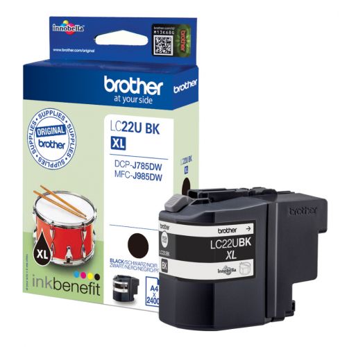 BRLC22UBK | This genuine Brother Ink Cartridge has been specially developed to ensure quality documents every time you print. With colour fade resistant properties, you can enjoy sharp, crisp colours that last. By buying Brother, you protect your printer from potential long-term damage caused by using non-genuine products.