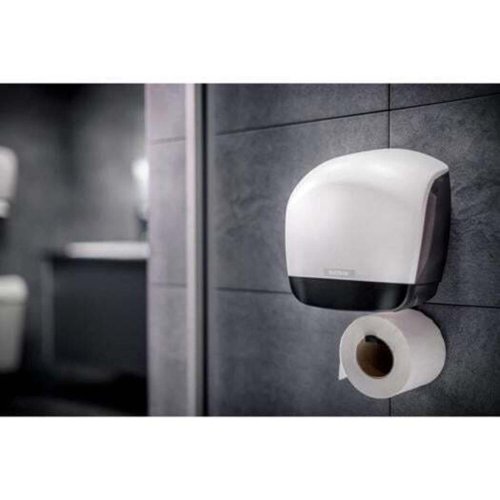 Katrin Inclusive Gigant Toilet S Dispenser offers an easy and economical way to ensure your toilet facilities remains hygienic, and reduce the frequency the toilet rolls need to be replaced. This large toilet roll dispenser allows you easy access to the toilet paper, and the integrated stub holder allows you to hang an almost depleted toilet roll when refilling the dispenser to reduce wastage. Ideal for frequently used washrooms, this dispenser holds mini jumbo toilet rolls. The flexible roll brake aids better dispensing and access to refill the dispenser via the lock can be operated with or without a key.