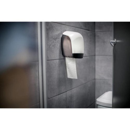 KZ09006 | Katrin Inclusive Gigant Toilet S Dispenser offers an easy and economical way to ensure your toilet facilities remains hygienic, and reduce the frequency the toilet rolls need to be replaced. This large toilet roll dispenser allows you easy access to the toilet paper, and the integrated stub holder allows you to hang an almost depleted toilet roll when refilling the dispenser to reduce wastage. Ideal for frequently used washrooms, this dispenser holds mini jumbo toilet rolls. The flexible roll brake aids better dispensing and access to refill the dispenser via the lock can be operated with or without a key.