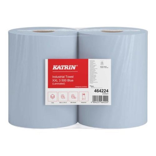 Katrin Classic Industrial Hand Towel Roll 3-Ply Blue 500 Sheets (Pack of 2) 464224 - KZ46422