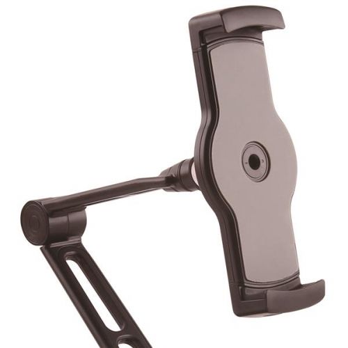 Integrate your iPad or other tablet seamlessly into your workspace, with this universal tablet stand. Move the tablet arm up or down, and rotate the tablet to adjust your viewing position instantly. The tablet stand rests securely on your desk, or you can mount it to a wall, or on the underneath surface of a cabinet or cupboard.