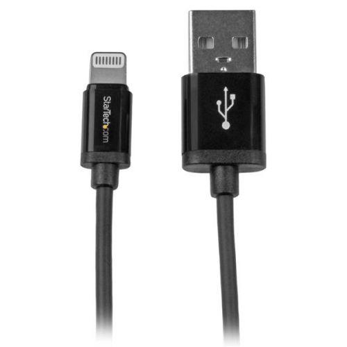 The USBLT1MB 1m Black Lightning to USB Cable for iPhone®, iPod®, and iPad® is coloured to suit black mobile devices and provides a reliable solution for charging and syncing your newer generation Apple® mobile devices with your PC or Mac® computer, through an available USB port.Plus, the reversible 8-pin Lightning connector can be plugged into your iOS-enabled device with either side facing up, meaning there is no wrong way of inserting the cable into the device.This durable cable is Apple MFi certified and backed by StarTech.com's 2-year Warranty to ensure dependable performance.