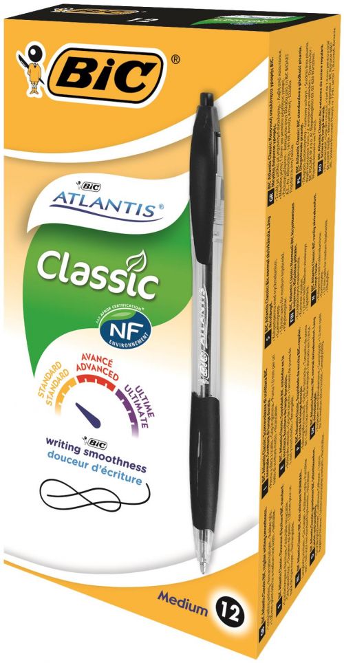 Bic Atlantis Ball Pen Black Pack 12 + Flex Highlighter Pk4
