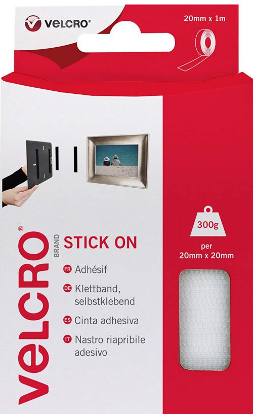 Velcro Sticky Hook and Loop Strip 20mmx1m White - 40261