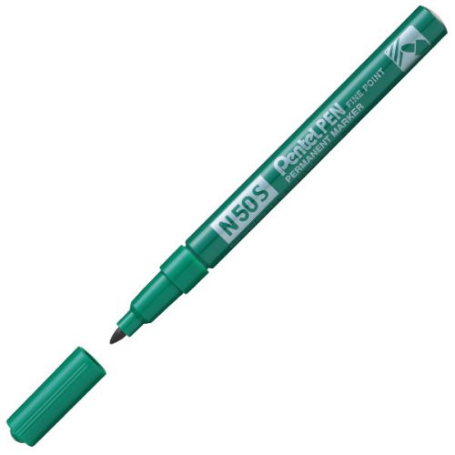Pentel N50S Permanent Marker Fine Bullet Tip 0.5-1mm Line Green (Pack 12) - N50S-D Permanent Markers 59088PE