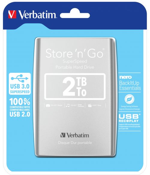 Verbatim 2TB Portable Silver Hard Drive 53189