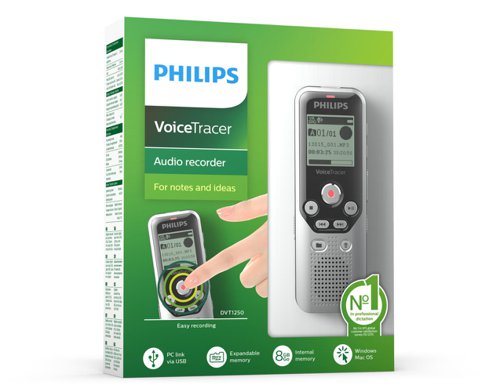 Philips Dictation DVT1250 VoiceTracer Audio Recorder MicroSD 8GB Memory 8PHDVT1250