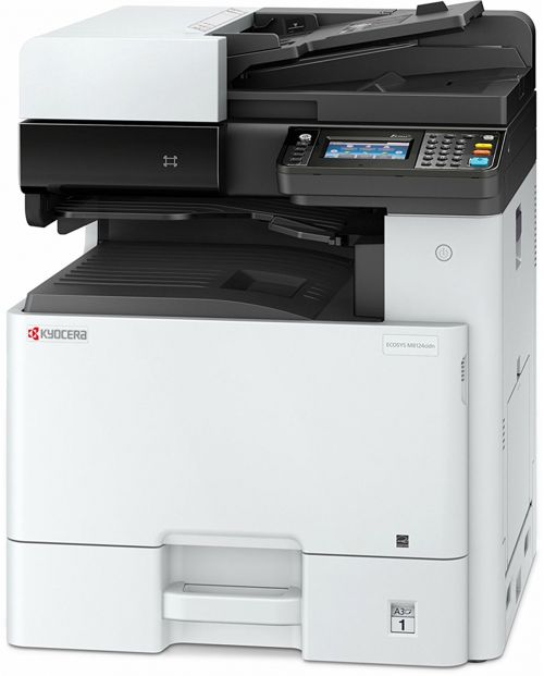 The ECOSYS M8124cidn brings all-in-one functionality and professional colour printing within the reach of every business. Compact, yet with a clever modulable design that allows you to scale the printer as your business grows, the ECOSYS M8124cidn delivers superior performance and affordability. Designed to meet the needs of small offices and workgroups, the Kyocera ECOSYS M8124cidn will meet the needs of even the most demanding print environment.ECOSYS technologyKyocera ECOSYS printers incorporate durable and long life components that reduce waste and deliver low total cost of ownership. The cartridge-free system can save 85% in energy costs over the life of the printer and eliminate the need to continually replace cartridges, minimising landfill waste. These robust and durable components make Kyocera printers the toughest on the market, with unprecedented efficiency and reliability.Exceptional print qualityWith true 1200 x 1200 dpi resolution for professional print quality, the ECOSYS M8124cidn produces high-resolution print output with razor-sharp text, high definition in fine lines and details and vibrant, eye-catching colour at low costs per print.Powerful productivityWith fast duplex scanning and the ability to print paper sizes up to A3, the ECOSYS M8124cidn delivers quality and productivity, fast. With print speeds up to 24ppm (12ppm A3) and a first print out time of just 7.5 seconds, you?ll save time and money without compromising on print performance.Scale to sizeWith a wide range of paper handling and finishing accessories, plus hardware performance and security upgrades, your Kyocera ECOSYS M8124cidn is fully customisable as your business grows. These optional business applications will further boost your printer?s capabilities for a tailor-made print solution.Kyocera sustainabilityYour Kyocera ECOSYS M8124cidn has been designed and manufactured to have a minimal environmental impact, with long life technology dramatically minimising C02 emissions and waste. End of life cartridges have only five components and two materials and can be fully recycled through Kyocera's toner takeback programme.