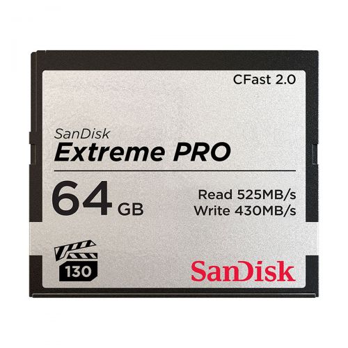 The SanDisk Extreme PRO® CFast™ 2.0 memory card delivers the high performance that broadcast, cinema, and photography professionals demand today. The card features a Video Performance Guarantee of 130MB/s (VPG 130)4 which enables cinema-quality 4K video recording (4096x2160p)1. And its write speeds of up to 450MB/s* and data transfer speeds of up to 525MB/s* provide extreme workflow efficiency. Our second generation CFast card, the SanDisk Extreme PRO CFast 2.0 memory card was designed in collaboration with leading-edge camera manufacturers to assure an exceptional user experience from the first shot.